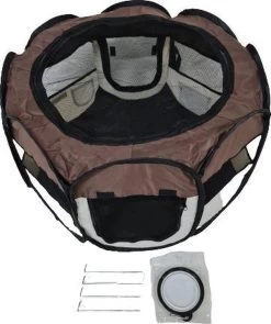 Dailyibed Opvouwbare Puppyren - Bruin - 115x115x58 Cm - Incl. Draagtas - Incl. Voederbak -Dierenwinkel 1005x1200 2