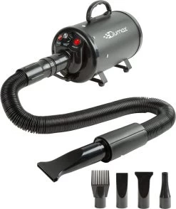 Qumax Professionele Hondenföhn Met 4 Opzetstukken – Waterblazer Voor Honden – Stil Design – Compact En Modern - Zwart