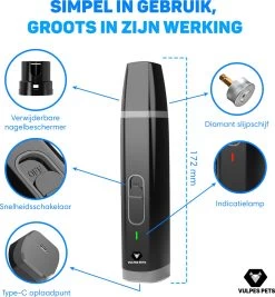 Vulpes Pets® Elektrische Nagel Vijl Voor Huisdieren - Knipper - Schaar - Trimmer - Oplaadbaar - Draadloos - Diamant Vijlkop - Voor Honden, Katten En Dieren - PRO - Zwart -Dierenwinkel 1111x1200 1