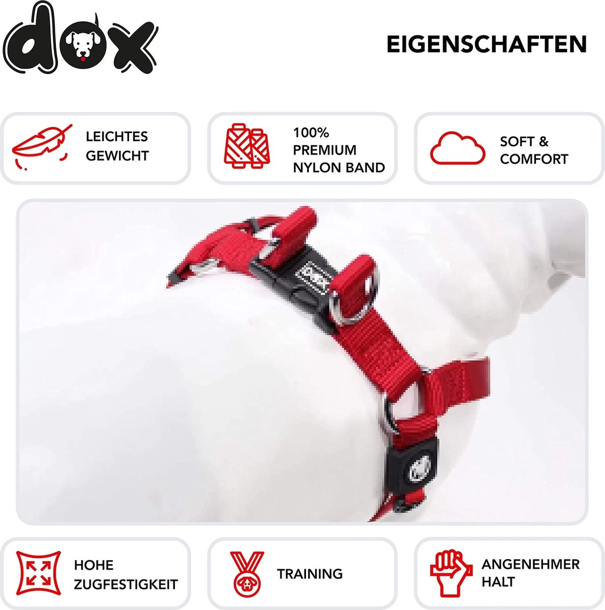 DDOXX Hondenharnas Nylon, Step-In, Verstelbaar, Uitbraakbestendig | Voor Kleine, Middelgrote & Grote Honden | Borstharnas Hond Kat Puppy Auto | Puppy Harnas Kat Harnas | Rood, S 5 DDOXX Hondenharnas Nylon, Step-In, Verstelbaar, Uitbraakbestendig | Voor Kleine, Middelgrote & Grote Honden | Borstharnas Hond Kat Puppy Auto | Puppy Harnas Kat Harnas | Rood, S - Afbeelding 3