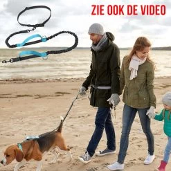 Merkloos Allernieuwste® Elastische Hondenriem 2-in-1 HANDSFREE Voor Hardlopen Shoppen En Wandelen - Honden Riem 160/260 Cm - Blauw Zwart -Dierenwinkel 1198x1200 32