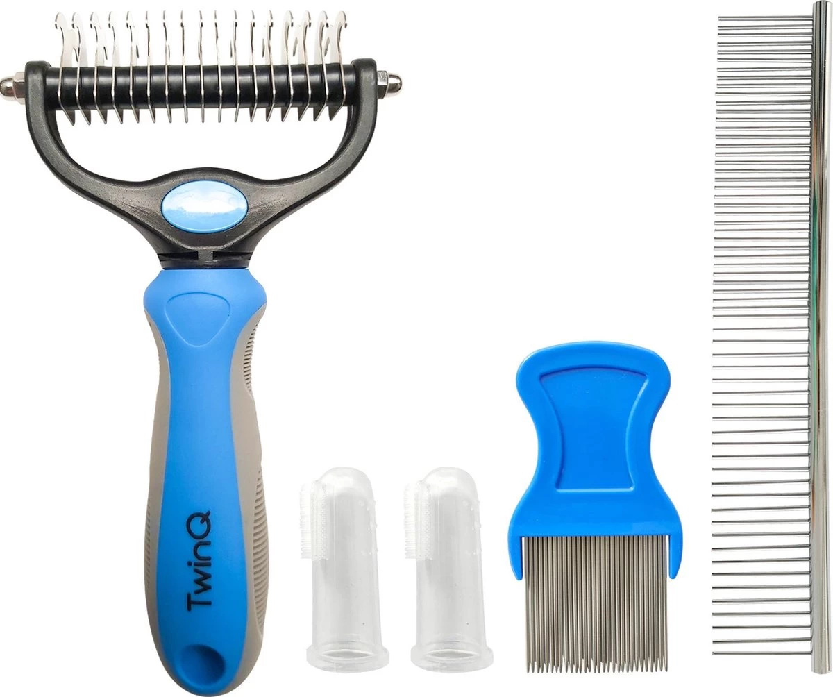 TwinQ Vachtverzorgingsset Hond/kat - Professionele 2-zijdige Ondervacht Kam - Klittenkam Voor Honden En Katten - Verwijderd Klitten En Voorkomt Haaruitval - Incl. Vlooienkam En Tandenborstel 3 TwinQ Vachtverzorgingsset Hond/kat - Professionele 2-zijdige Ondervacht Kam - Klittenkam Voor Honden En Katten - Verwijderd Klitten En Voorkomt Haaruitval - Incl. Vlooienkam En Tandenborstel