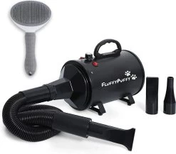 FluffyPuffy Professionele Hondenföhn Met 3 Opzetstukken - Waterblazer Voor Honden - Hondendroger - 2800 W Verstelbaar Vermogen - Stil Design - Met Gratis Hondenborstel - Zwart