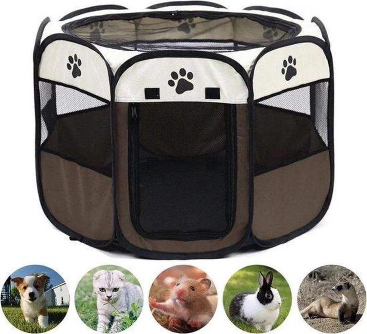 Opvouwbare Puppyren Bruin 90x90x60cm - Puppytent - Dogs&Co 3 Opvouwbare Puppyren Bruin 90x90x60cm - Puppytent - Dogs&Co