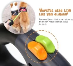 Dubbele Honden Riem – Leiband Hond – Hondenlijn – Looplijn Hond – 2 Honden – 3 Meter – Tot 12kg Per Hond – Reflecterende Lijnen – Met Zaklamp – 360° Draaien – Verstelbaar - Zwart -Dierenwinkel 1200x1096 4
