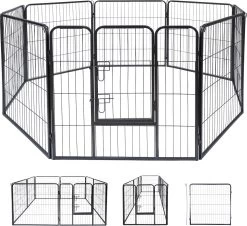 Katten- En Hondenren - 210 X 80 CM - Opvouwbaar - Opzetten In Verschillende Vormen - Binnen- En Buitengebruik - Katten- En Hondenkennel - Metaal - Zwart