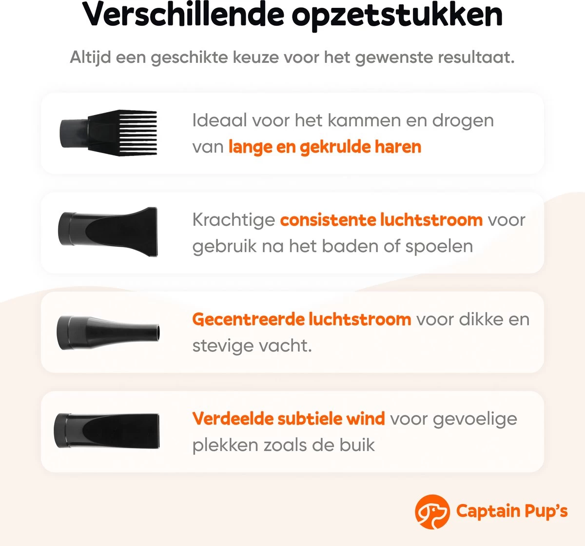 Captain Pup's Professionele Hondenföhn Met 4 Opzetstukken - Bijgeleverde Hondenborstel - Waterblazer Voor Honden - Zwart 4 Captain Pup's Professionele Hondenföhn Met 4 Opzetstukken - Bijgeleverde Hondenborstel - Waterblazer Voor Honden - Zwart - Afbeelding 2