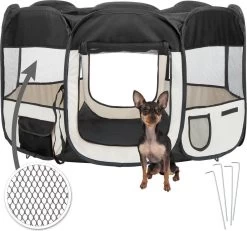Dailyibed Opvouwbare Puppyren - Zwart - 115x115x58 Cm - Incl. Draagtas - Incl. Voederbak -Dierenwinkel 1200x1120 7