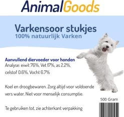 Animalgoods Gedroogde Snacks - Hondensnack - Varken - Varkensoorstukjes - 500 Gram - Hondensnacks - Honden - Snacks -Dierenwinkel 1200x1132 1