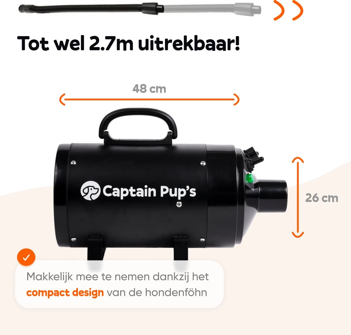 Captain Pup's Professionele Hondenföhn Met 4 Opzetstukken - Bijgeleverde Hondenborstel - Waterblazer Voor Honden - Zwart 10 Captain Pup's Professionele Hondenföhn Met 4 Opzetstukken - Bijgeleverde Hondenborstel - Waterblazer Voor Honden - Zwart - Afbeelding 8