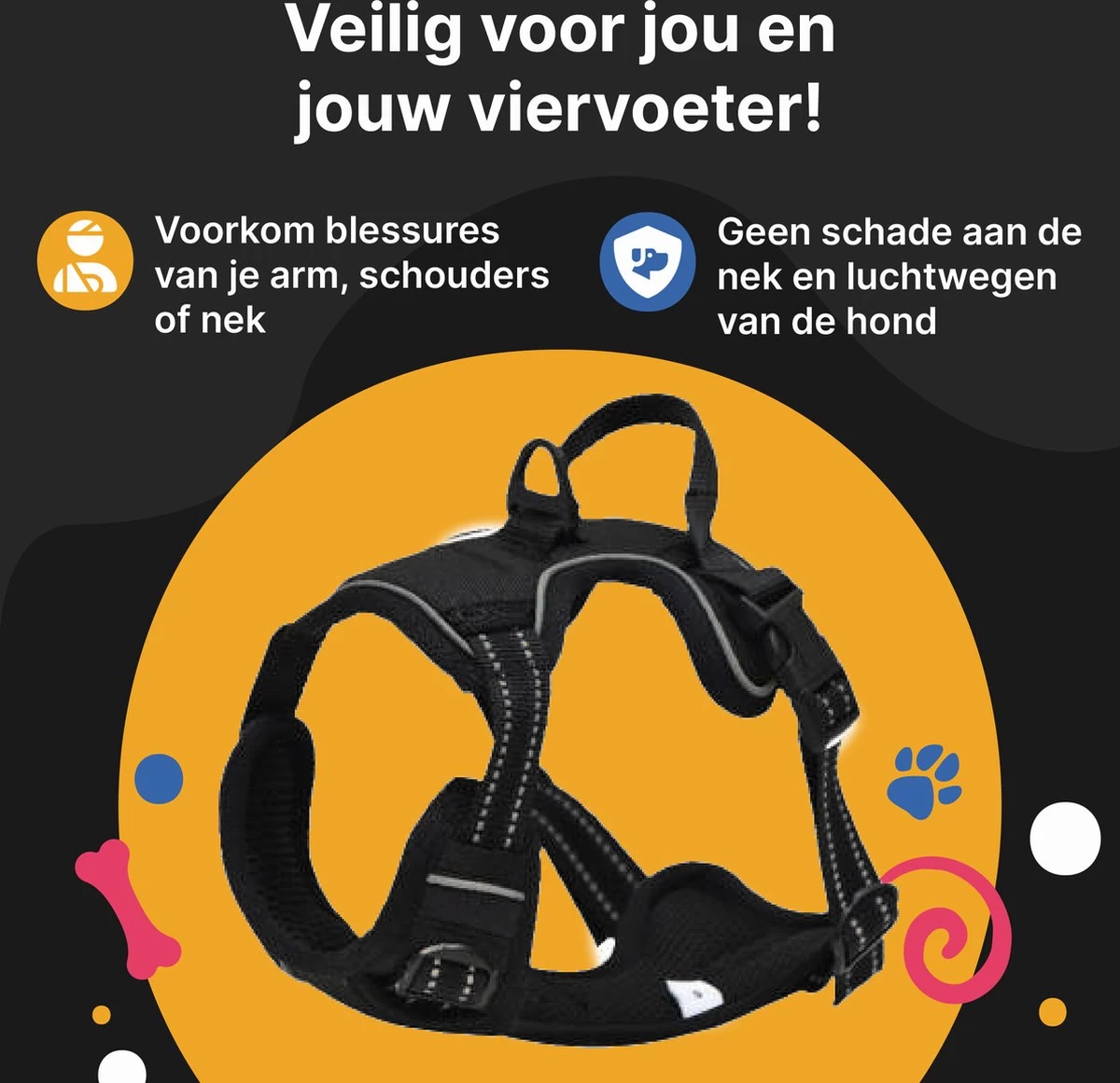 Hondentuig - Hondenharnas - Hondenriem - Anti Trek - Autogordel Hond - Zwart - Maat S 4 Hondentuig - Hondenharnas - Hondenriem - Anti Trek - Autogordel Hond - Zwart - Maat S - Afbeelding 2