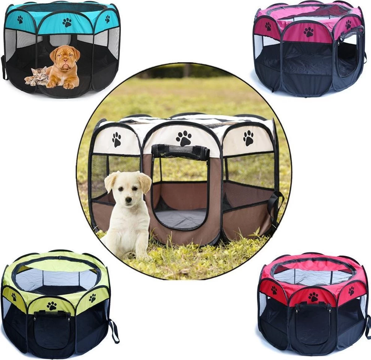 Opvouwbare Puppyren Bruin 90x90x60cm - Puppytent - Dogs&Co 5 Opvouwbare Puppyren Bruin 90x90x60cm - Puppytent - Dogs&Co - Afbeelding 3