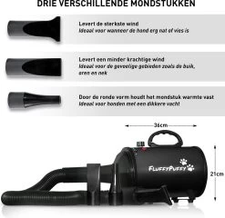 FluffyPuffy Professionele Hondenföhn Met 3 Opzetstukken - Waterblazer Voor Honden - Hondendroger - 2800 W Verstelbaar Vermogen - Stil Design - Met Gratis Hondenborstel - Zwart -Dierenwinkel 1200x1165 3