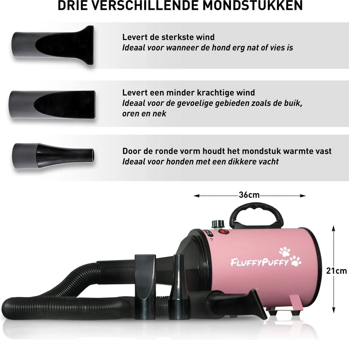 FluffyPuffy Professionele Hondenföhn Met 3 Opzetstukken - Waterblazer Voor Honden - Hondendroger - 2800 W Verstelbaar Vermogen - Stil Design - Met Gratis Hondenborstel - Roze 12 FluffyPuffy Professionele Hondenföhn Met 3 Opzetstukken - Waterblazer Voor Honden - Hondendroger - 2800 W Verstelbaar Vermogen - Stil Design - Met Gratis Hondenborstel - Roze - Afbeelding 10