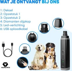 Vulpes Pets® Elektrische Nagel Vijl Voor Huisdieren - Knipper - Schaar - Trimmer - Oplaadbaar - Draadloos - Diamant Vijlkop - Voor Honden, Katten En Dieren - PRO - Zwart -Dierenwinkel 1200x1174 18