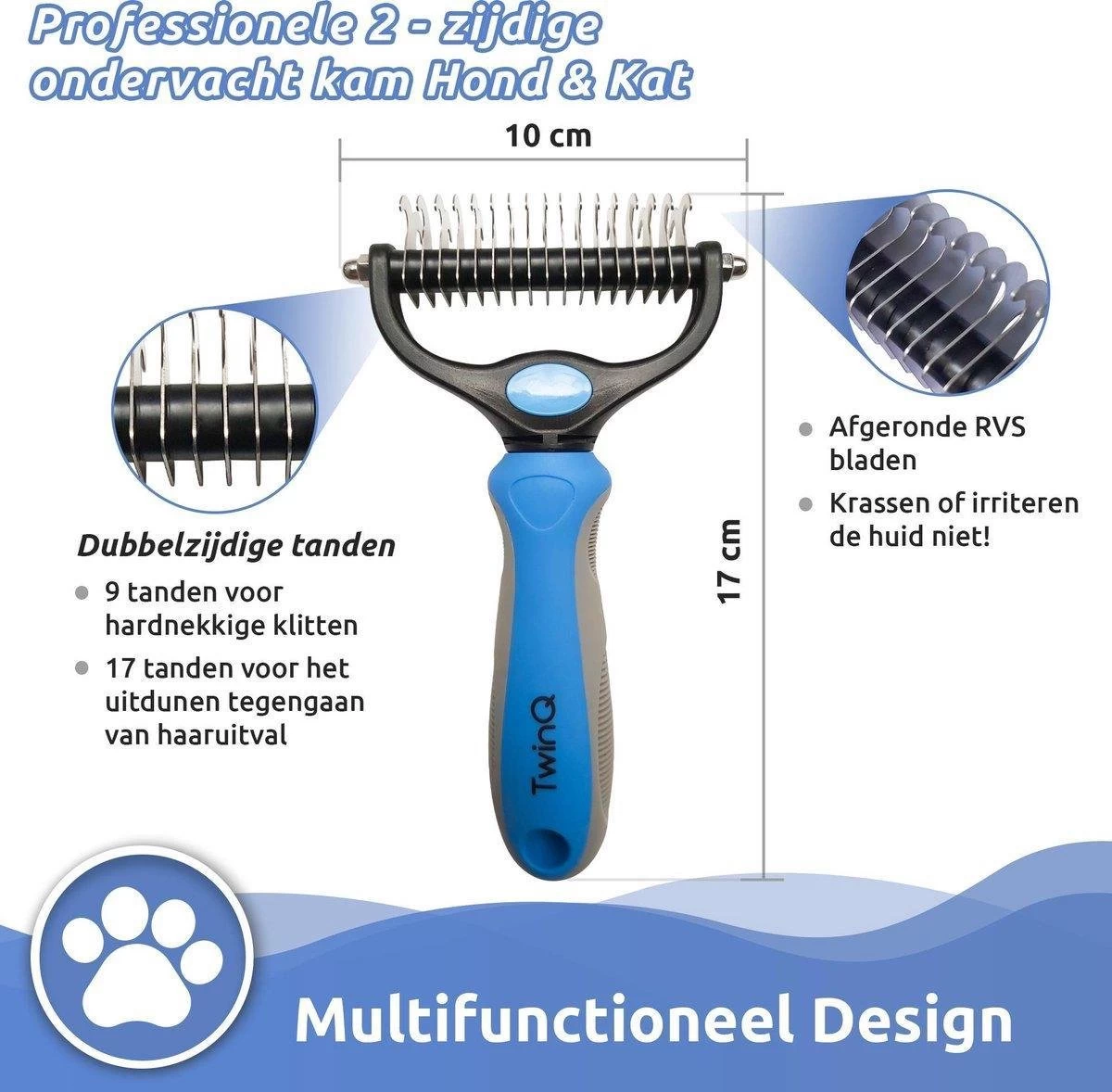 TwinQ Vachtverzorgingsset Hond/kat - Professionele 2-zijdige Ondervacht Kam - Klittenkam Voor Honden En Katten - Verwijderd Klitten En Voorkomt Haaruitval - Incl. Vlooienkam En Tandenborstel 7 TwinQ Vachtverzorgingsset Hond/kat - Professionele 2-zijdige Ondervacht Kam - Klittenkam Voor Honden En Katten - Verwijderd Klitten En Voorkomt Haaruitval - Incl. Vlooienkam En Tandenborstel - Afbeelding 5