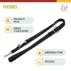 Happilax Dog Leash 2m Adjustable - Black/Reflective - 3-Step Adjustable Leash - Double Leash, Tug Leash - Geschikt Als Hondenriem Voor Grote Honden Of Als Sleepriem Voor Kleine Honden. -Dierenwinkel 1200x1200 1271