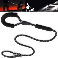 1FORME Hondenriem 15-25kg - Sliplijn Hond REFLECTEREND 2m, 1cm Ø - Jachtlijn 2 Ergonomische Handvaten - Dubbel Stop