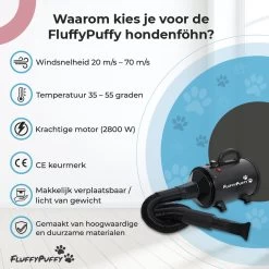 FluffyPuffy Professionele Hondenföhn Met 3 Opzetstukken - Waterblazer Voor Honden - Hondendroger - 2800 W Verstelbaar Vermogen - Stil Design - Met Gratis Hondenborstel - Zwart -Dierenwinkel 1200x1200 273