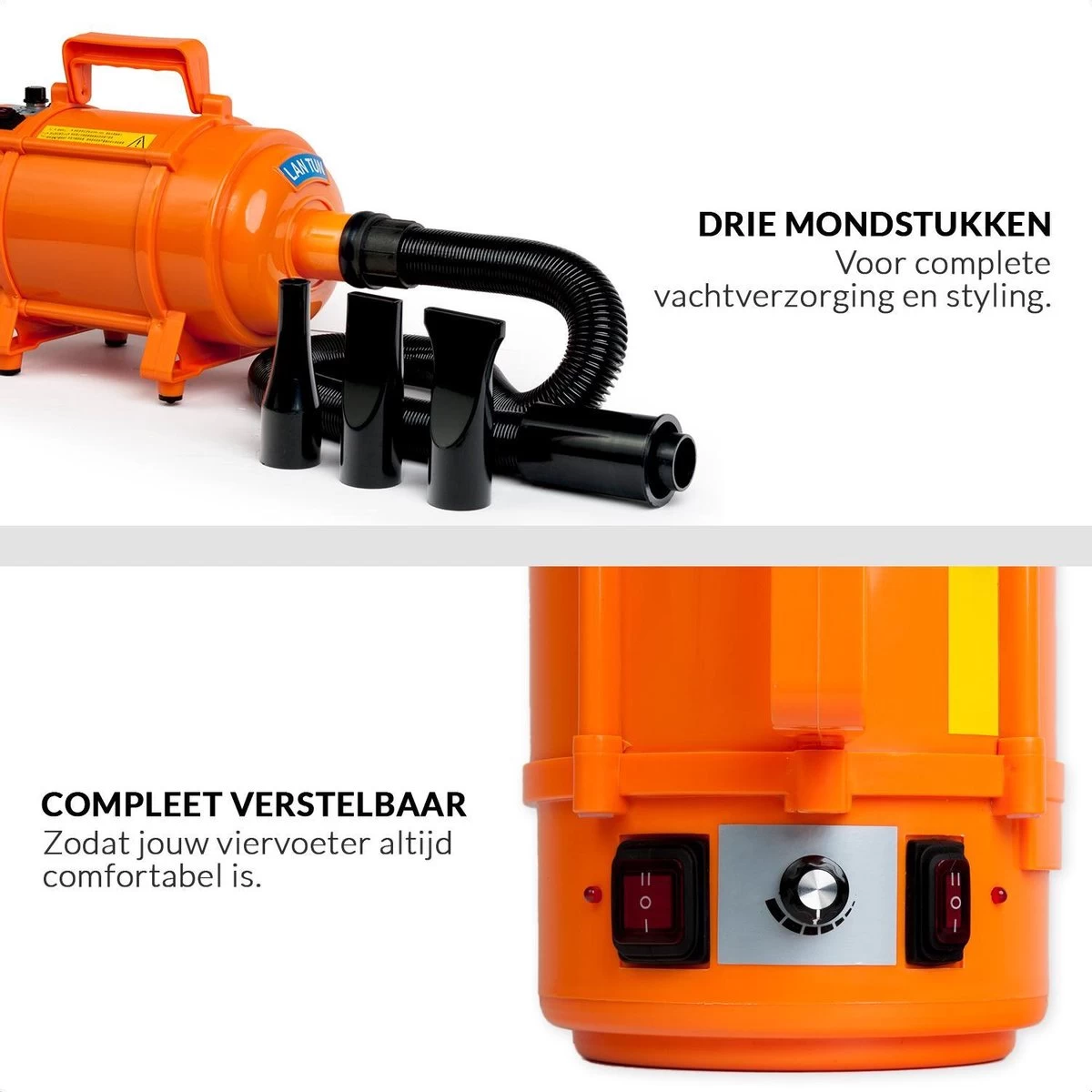 Krachtige Hondenföhn/ Waterblazer Met Draaiknop Om Overtollig Water En Stof Snel Uit De Vacht Te Blazen | Verstelbare Vermogen Standen (500W Tot 2200W) En Verstelbare Temperatuur - Type B Oranje 9 Krachtige Hondenföhn/ Waterblazer Met Draaiknop Om Overtollig Water En Stof Snel Uit De Vacht Te Blazen | Verstelbare Vermogen Standen (500W Tot 2200W) En Verstelbare Temperatuur - Type B Oranje - Afbeelding 7