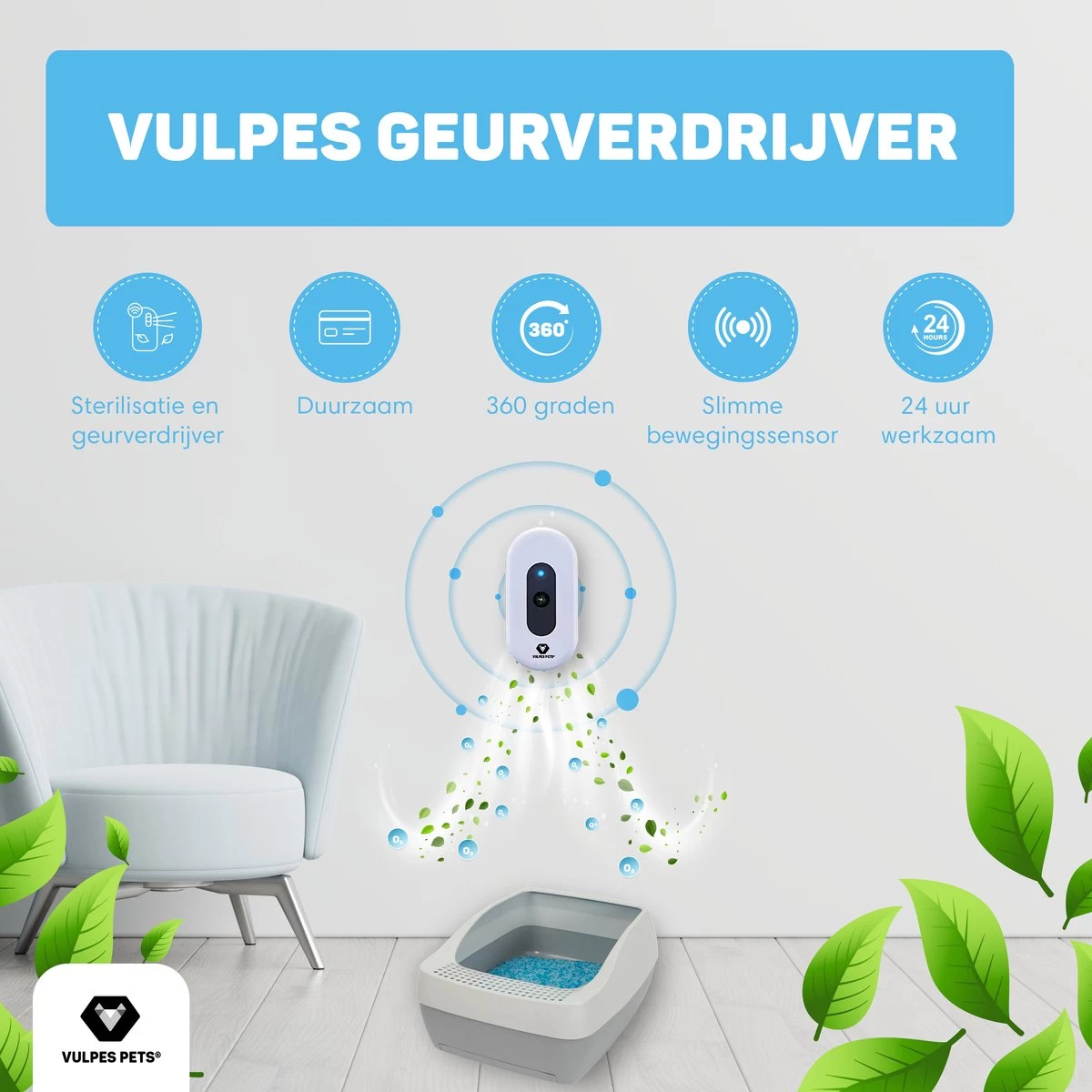 Vulpes Pets® Kattenbak Geurverdrijver PRO - Ozon En Negatieve Ionen Functie - Infraroodsensor - Oplaadbaar - Geurverwijderaar - Air Eliminator - Wit 6 Vulpes Pets® Kattenbak Geurverdrijver PRO - Ozon En Negatieve Ionen Functie - Infraroodsensor - Oplaadbaar - Geurverwijderaar - Air Eliminator - Wit - Afbeelding 4