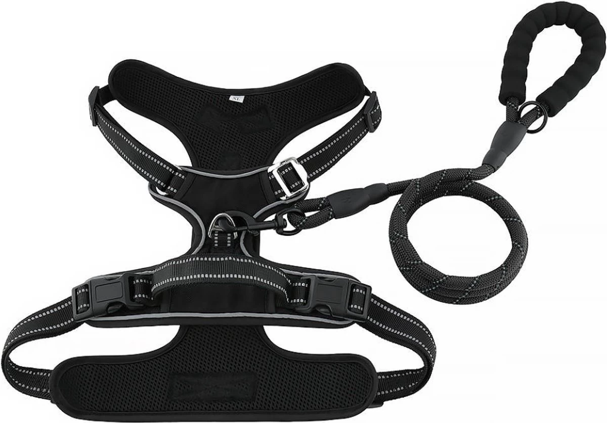 Hondenharnas – Inclusief Hondenriem – Reflecterend – Hondentuig – Hondenriem – Y Tuig Hond - Anti Trek Tuig - Zwart – Maat M 3 Hondenharnas – Inclusief Hondenriem – Reflecterend – Hondentuig – Hondenriem – Y Tuig Hond - Anti Trek Tuig - Zwart – Maat M