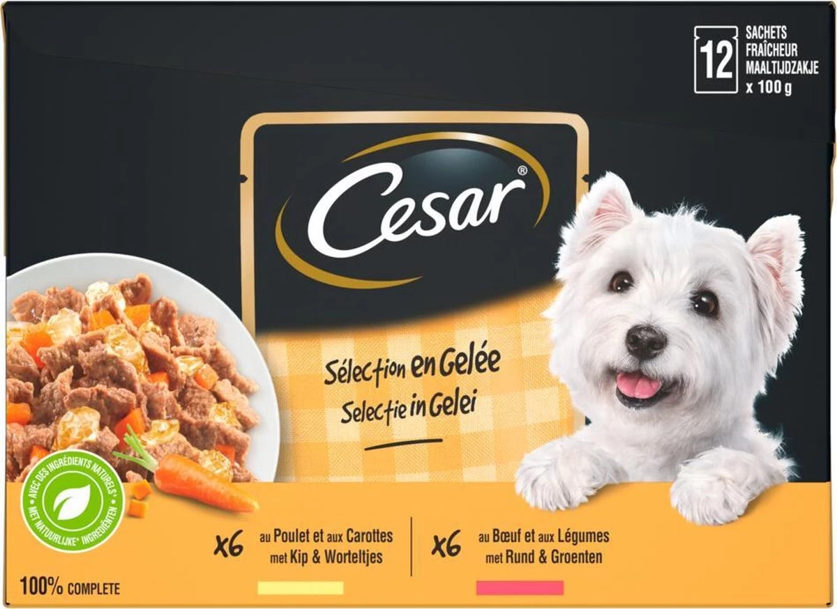 Cesar Selectie In Gelei Maaltijdzakjes Honden Natvoer - Vlees En Groenten In Gelei - 48 X 100g 6 Cesar Selectie In Gelei Maaltijdzakjes Honden Natvoer - Vlees En Groenten In Gelei - 48 X 100g - Afbeelding 4