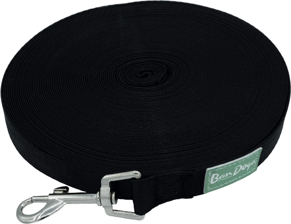Hondenriem 20 Meter - Lange Lijn - Gerecycled Nylon - Trainingslijn, Speurlijn - 2 Cm Breed - Zwart