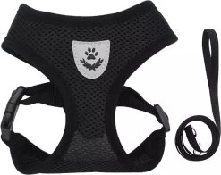 Zavelo® Honden Tuigje - Puppy En Kattentuigje - Hondenharnas - Reflecterend - Incl. Bijpassend Riempje - Zwart-Maat: S