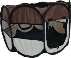 Dailyibed Opvouwbare Puppyren - Bruin - 115x115x58 Cm - Incl. Draagtas - Incl. Voederbak -Dierenwinkel 1200x983