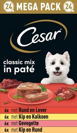 Cesar Classic Mix Paté Hondenvoer Maaltijdkuipjes 24 X 150 G