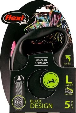 Hondenriem - Looplijn - FLEXI Rollijn BLACK DESIGN TAPE - L - ROZE - 5 Meter -Dierenwinkel 802x1200 3