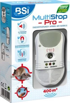 BSI - Multistop Pro - Ongedierteverjager Met 3-voudige Werking: Ultrasoon + Elektromagnetisch + Ioniserend - Ongediertebestrijding - Onhoorbaar Voor Mens - Bereik Tot 300 M² -Dierenwinkel 823x1200 1