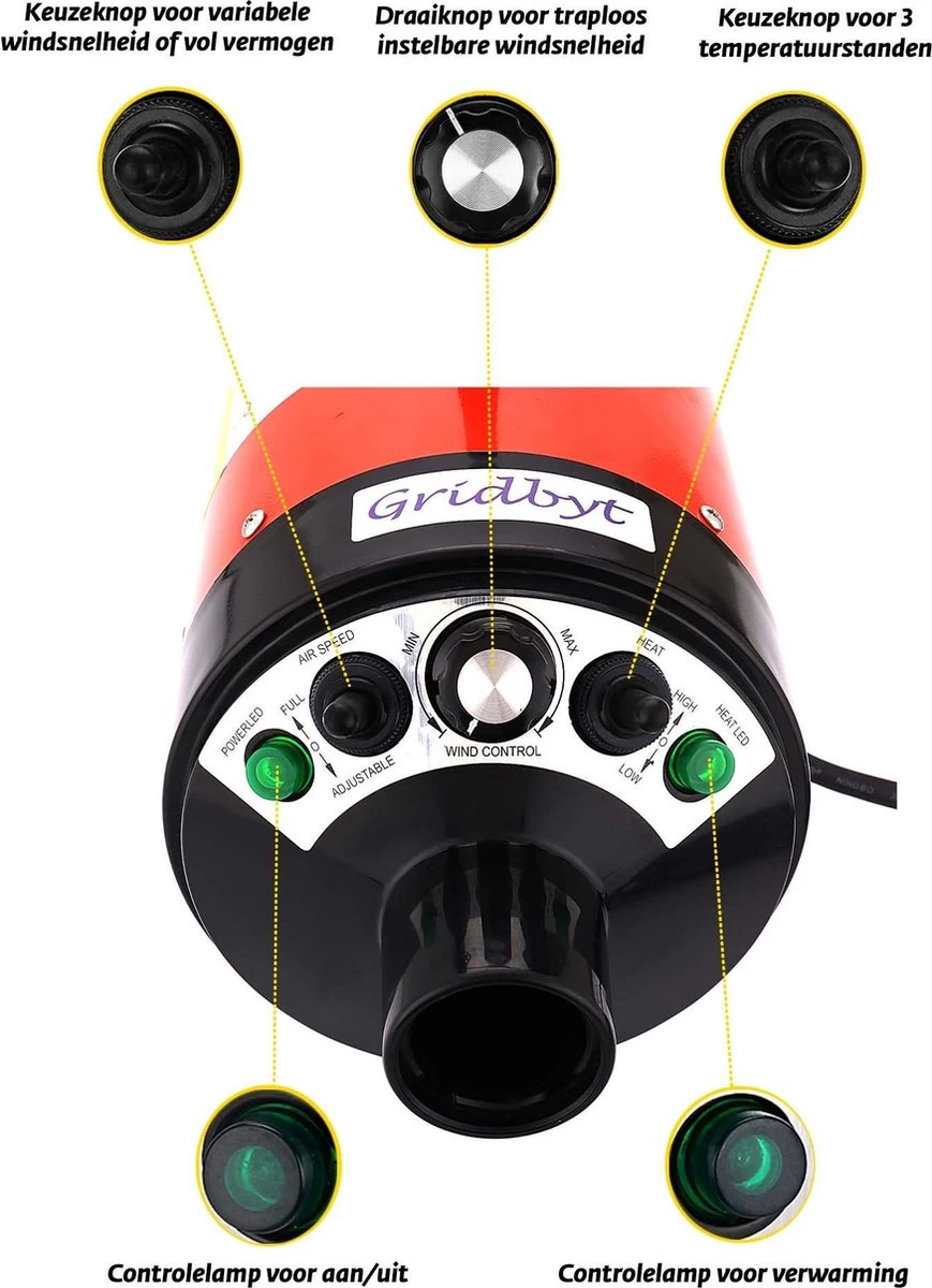 Gridbyt Professionele Hondenföhn – Waterblazer Voor Honden – Voor Een Mooie Vacht – Rood 4 Gridbyt Professionele Hondenföhn – Waterblazer Voor Honden – Voor Een Mooie Vacht – Rood - Afbeelding 2