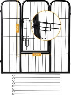 Merkloos Hondenren - Puppyren - Hondenkennel - 8 Kennelpanelen - Staal - 80 Cm Hoog - 640 Cm Omtrek - Uitbreidbaar -Dierenwinkel 907x1200