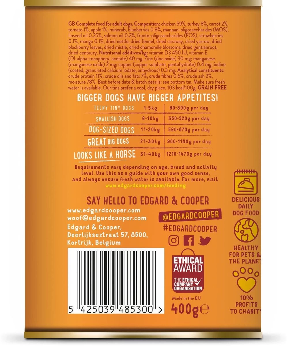 Edgard & Cooper Kip & Kalkoen Blik - Voor Volwassen Honden - Hondenvoer - 12 X 400g 8 Edgard & Cooper Kip & Kalkoen Blik - Voor Volwassen Honden - Hondenvoer - 12 X 400g - Afbeelding 6